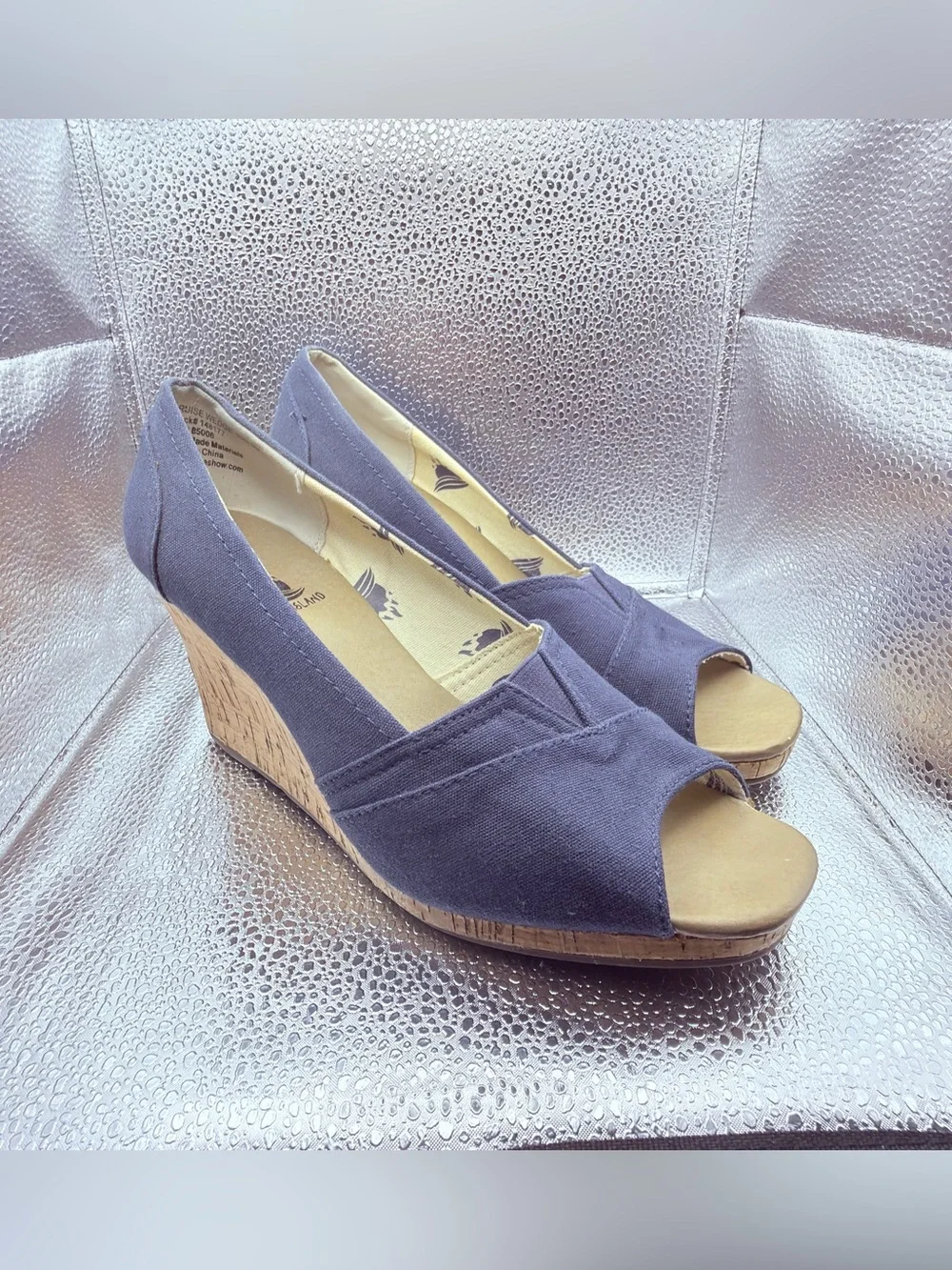 Women’s Navy Peep-Toe Wedge Heels - Casual Summer Style